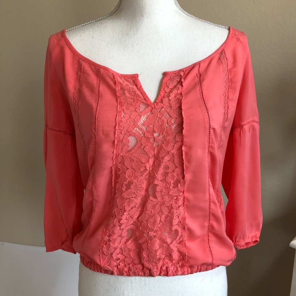 Aeropostale Sz. Med Coral Lace Detail Women's Top